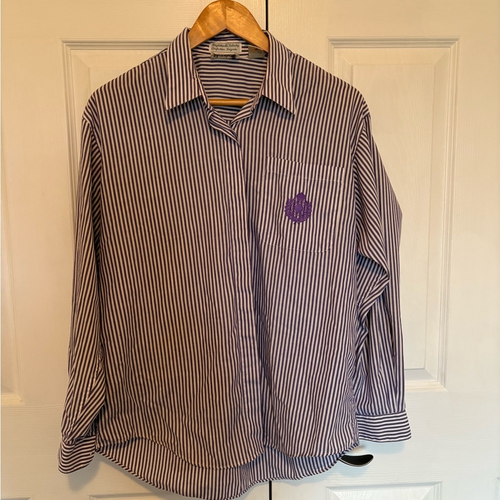 Tabi Men's Striped Button Down Shirt - Purple and White